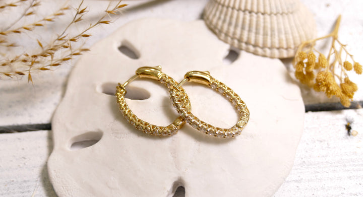 14k Yellow Gold 2ctw Diamonds Oval Small Hoop Earrings