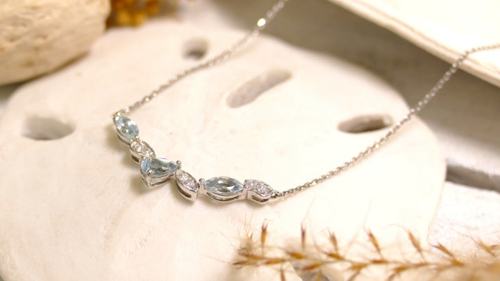 14k White Gold Marquis & Pear - Aquamarine 0.10ct Diamond Necklace