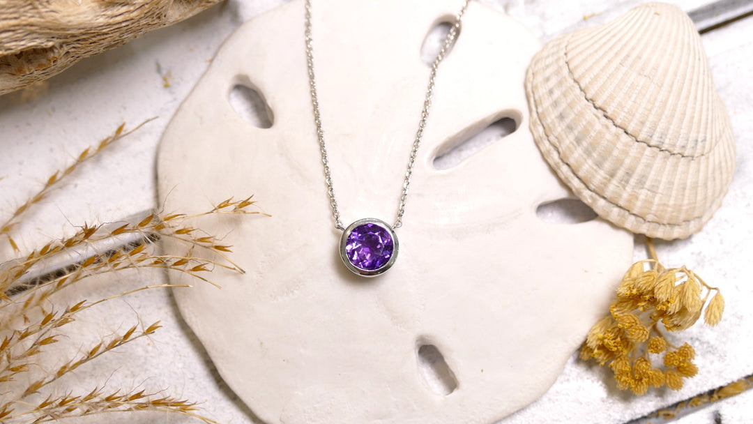 Sterling Silver - Silver Bezel Amethyst Necklace