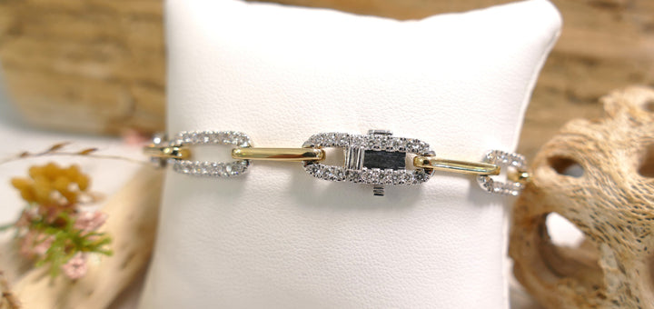 14k Two Tone Pave Paperclip 2.50ct Diamond Bracelet