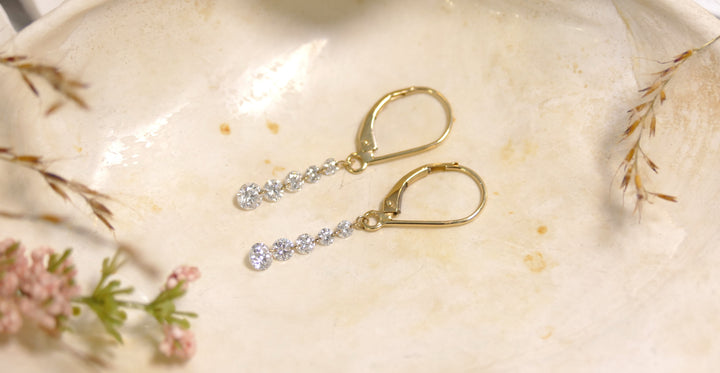 14k Yellow Gold 1 CTTW Lab Grown Diamond Dangle Lever Back Drilled Line Earrings