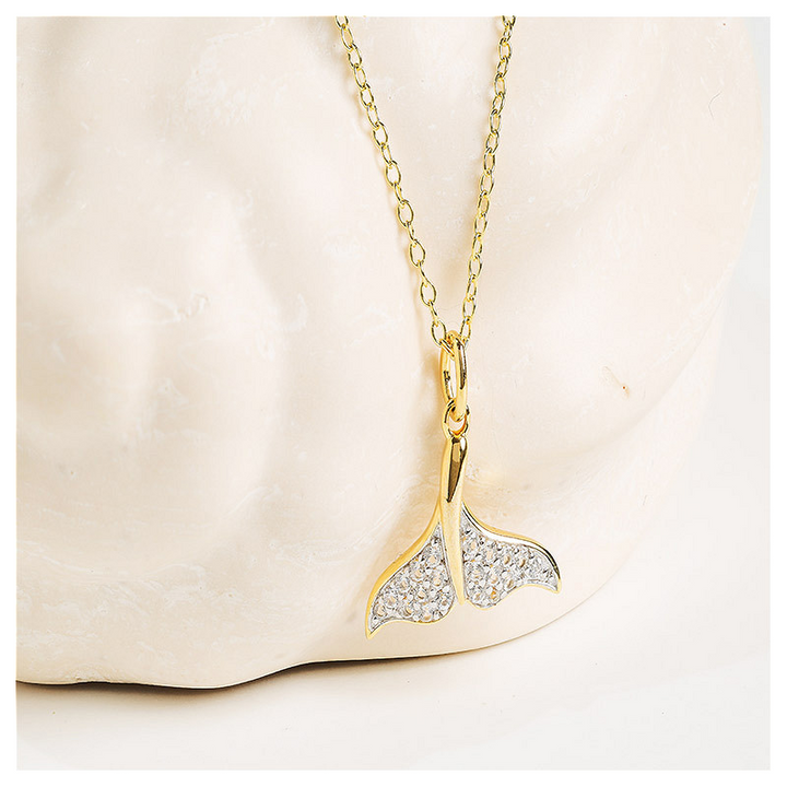 Ocean - - Gold Vermeil White Sapphire Whale Tail Necklace