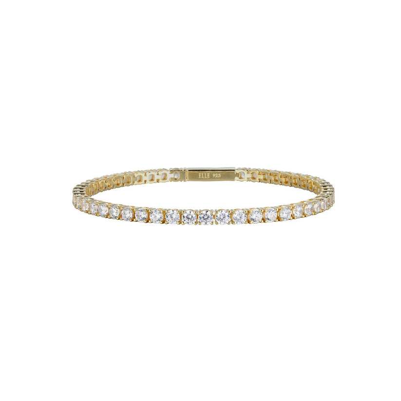 Elle - Sterling Silver - 18K Gold Plated "Stardust" 3mm Cubic Zirconia Bracelet (6.75")