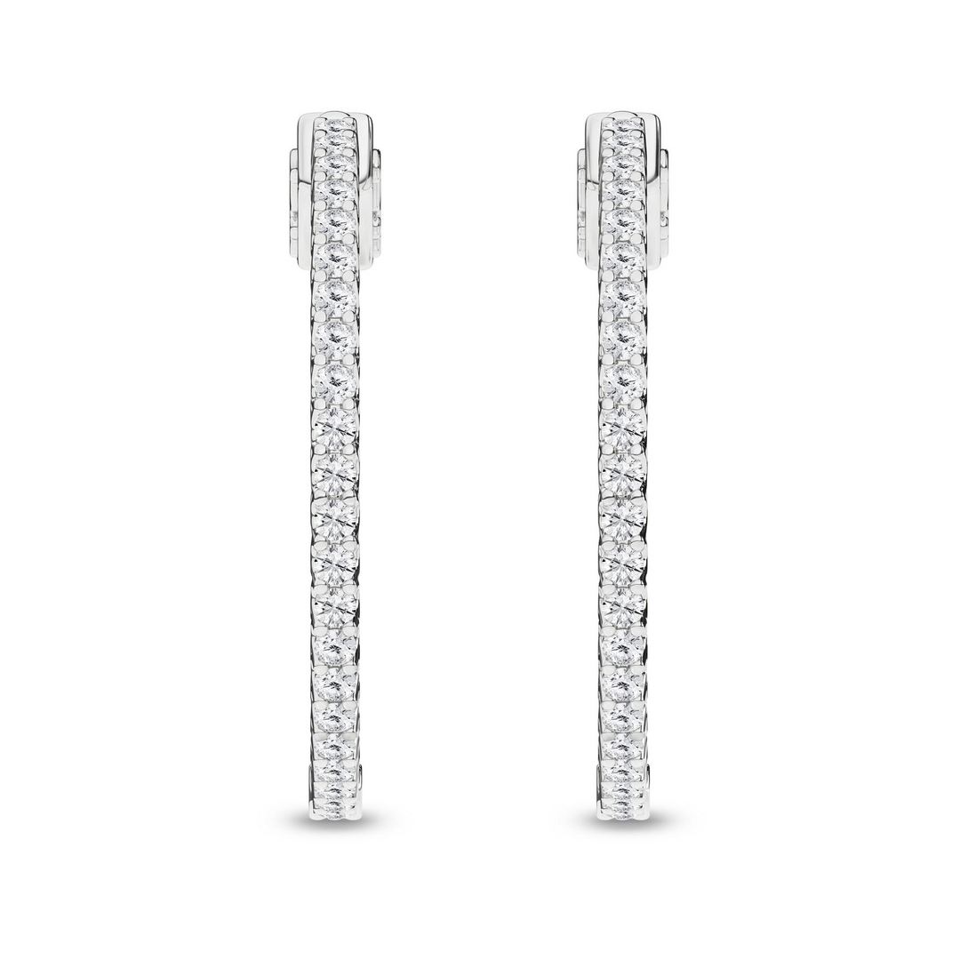 14k White Gold 1ctw Lab Grown Diamond Round Medium Hoop Inside-Out Earrings