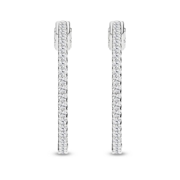 14k White Gold 1ctw Lab Grown Diamond Round Medium Hoop Inside-Out Earrings