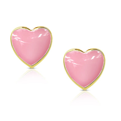 Lily Nily - Sterling Silver - 18K Gold Plated Pink Enamel Heart Stud Earrings