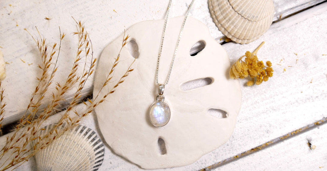 Sterling Silver - Silver Bezel Oval Moonstone Necklace