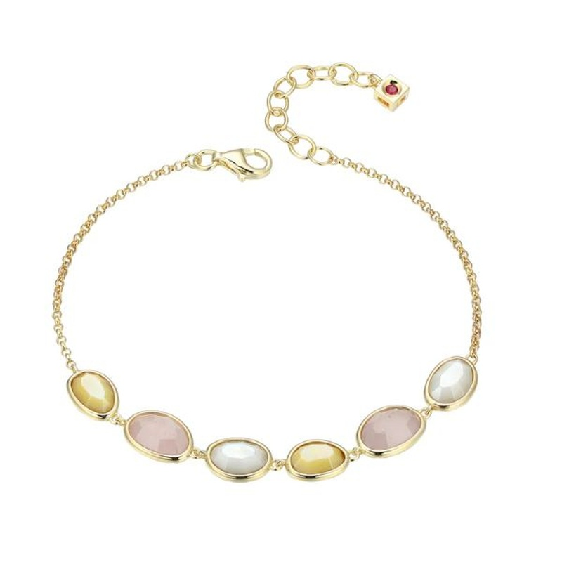 ELLE PARIS - Sterling Silver - Gold Plated "Reviere" Station Mother of Pearl Chain Bracelet