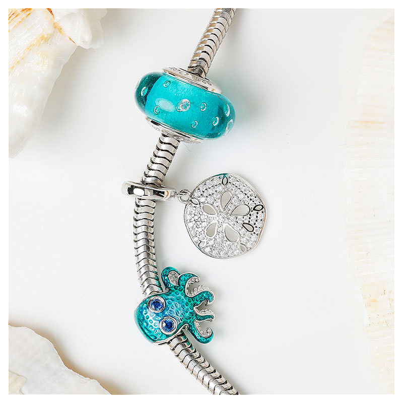 Ocean - Sterling Silver - Cubic Zirconia Sanddollar Dangle Charm