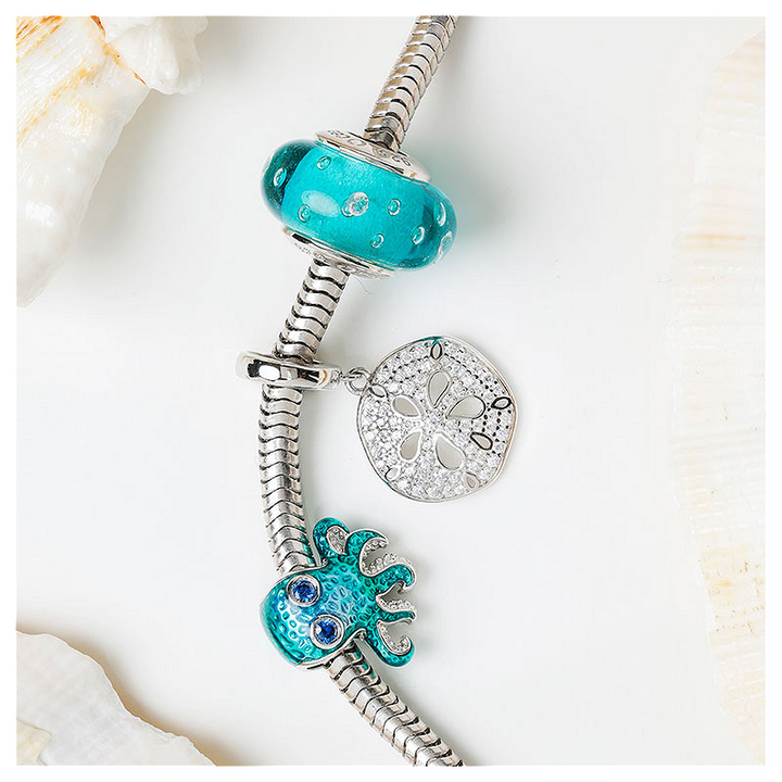 Ocean - Sterling Silver - Cubic Zirconia Sanddollar Dangle Charm