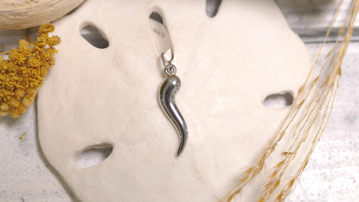 14k - White Gold 3D Italian Horn Pendant