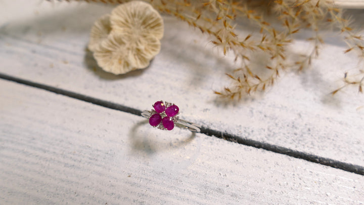 14k White Gold Ruby Flower Ring (Size 7.25)