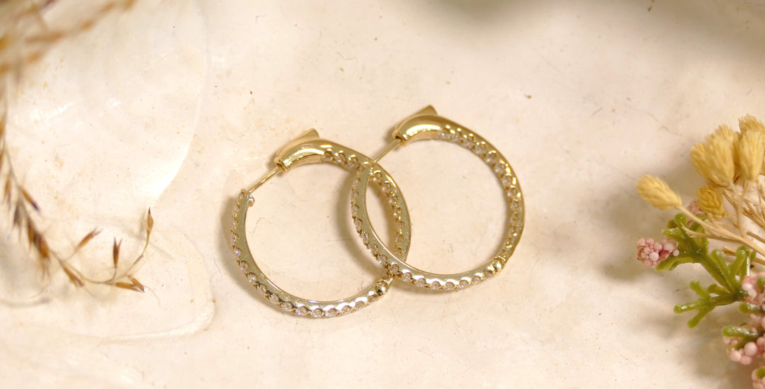 14k Yellow Gold 1.00ct Diamonds Hoop In & Out Earrings