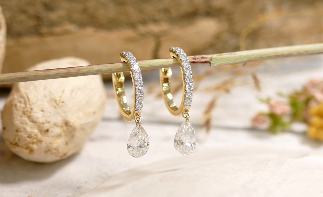 14k Yellow Gold 1 1/4 CTTW Lab Grown Diamond Pear Small Hoop Drilled Earrings
