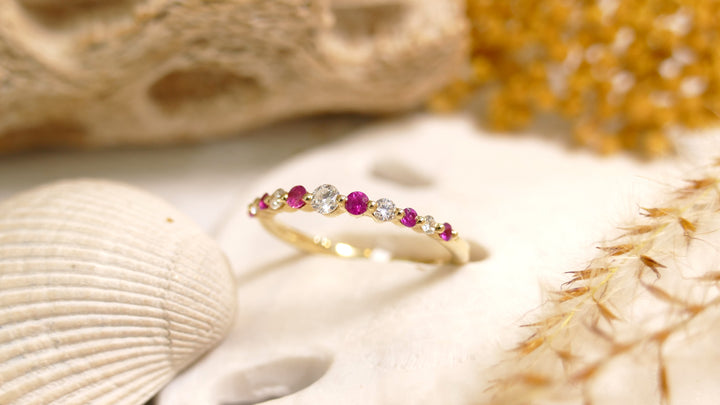 14k Yellow Gold Ruby - Gradient - Diamonds Ring (Size 6)