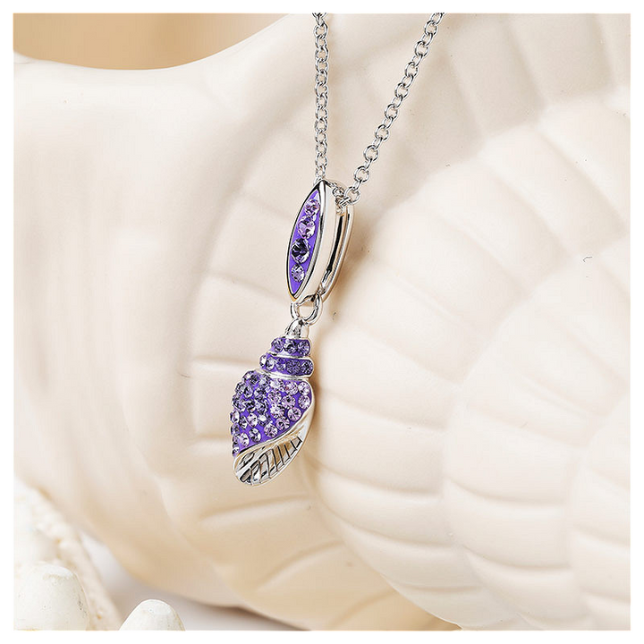 Ocean - Sterling Silver - Silver Purple Crystal Shell Necklace