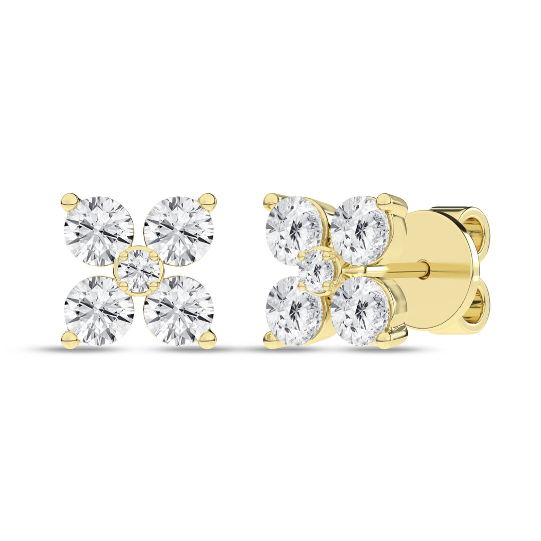 14k Yellow Gold 1ctw Lab Grown Diamond Stud Flower Petals Earrings