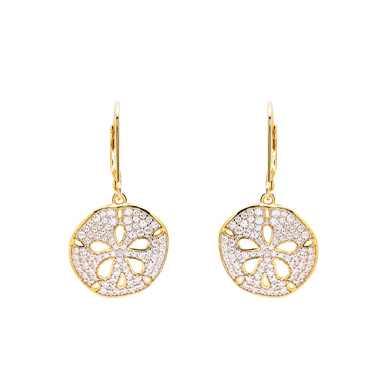 Ocean - Sterling Silver - Gold Vermeil Cubic Zirconia Round Dangle Sanddollar Earrings