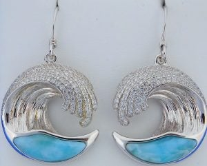 Sterling Silver - Larimar Round Dangle Wave Earrings