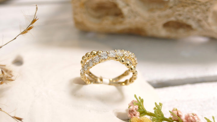 14K Yellow Gold 0.75CT Natural Diamond Double Band Ring Size 6.5