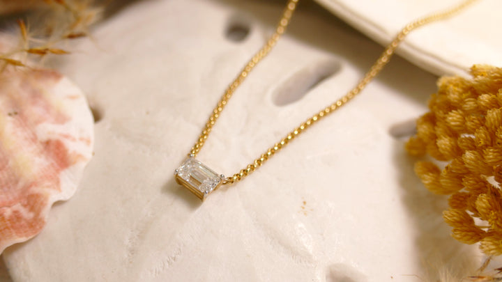 14k Yellow Gold Lab Grown Diamond 0.50ct Monte Luna - Emerlad Cut Necklace (Adjustable Chain)