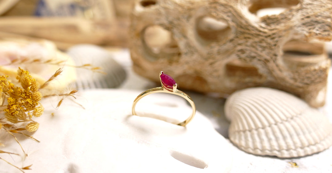14k Yellow Gold Ruby Stackable Sideways Marquise Ring (Size 7)