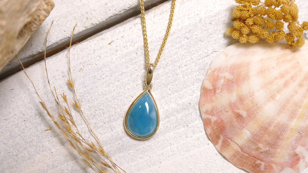 14k - Yellow Gold Teardrop Larimar Pendant