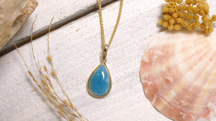 14k - Yellow Gold Teardrop Larimar Pendant