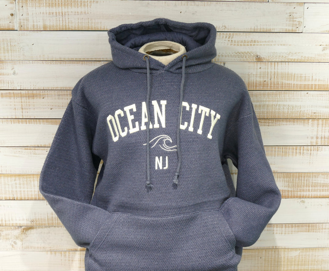 Valani - Long Sleeve Hooded Honeycomb Ocean City Sweatshirt - Navy