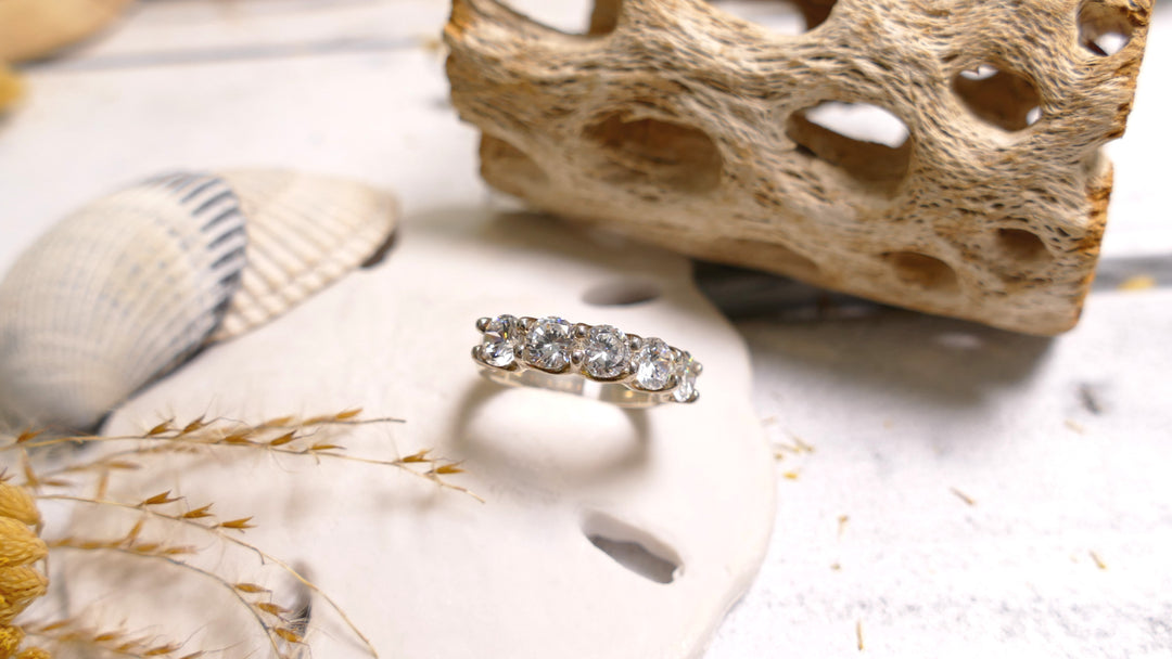 Sterling Silver - Silver 5 Stone Round Cubic Zirconia Ring