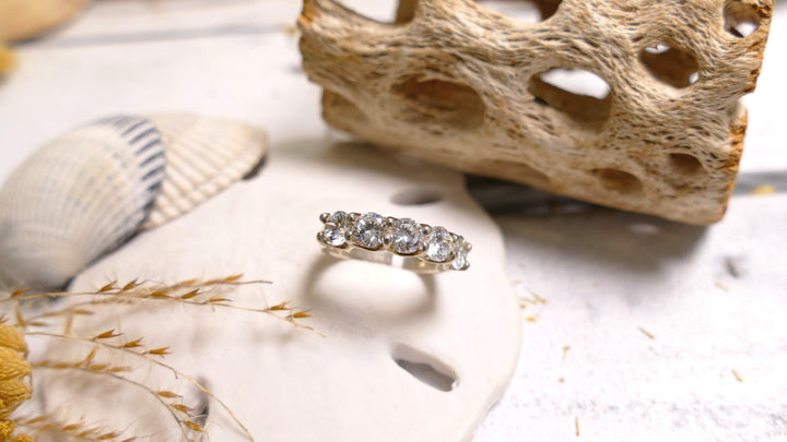 Sterling Silver - Silver 5 Stone Round Cubic Zirconia Ring