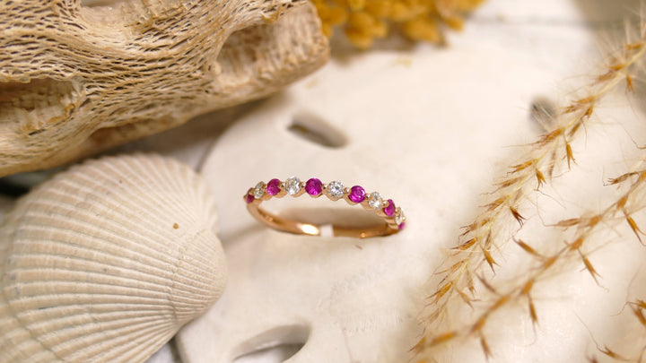 14k Rose Gold Ruby Band + Diamond Ring (Size 6)