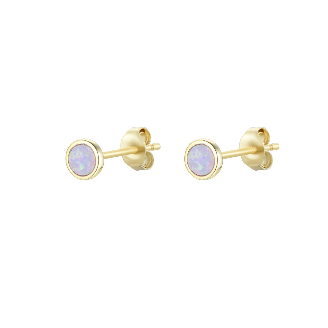 Sterling Silver Yellow Gold ct. Opal Round Stud Earrings