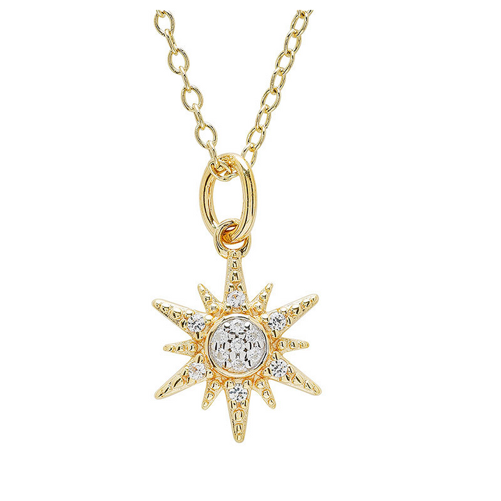 Ocean - - Gold Vermeil White Sapphire Sun Necklace