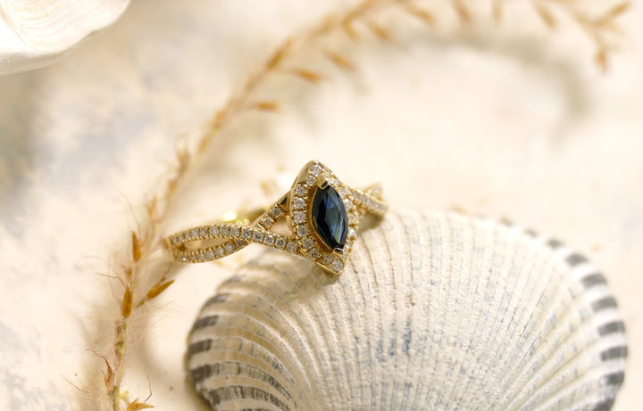 10k Yellow Gold Sapphire Marquise Ring (Size 6)