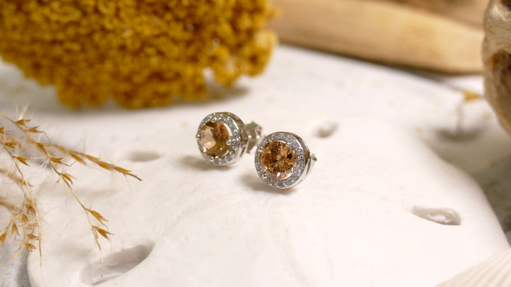 925 Sterling Silver Sim Brown Moisanite CZ Halo Stud Earring