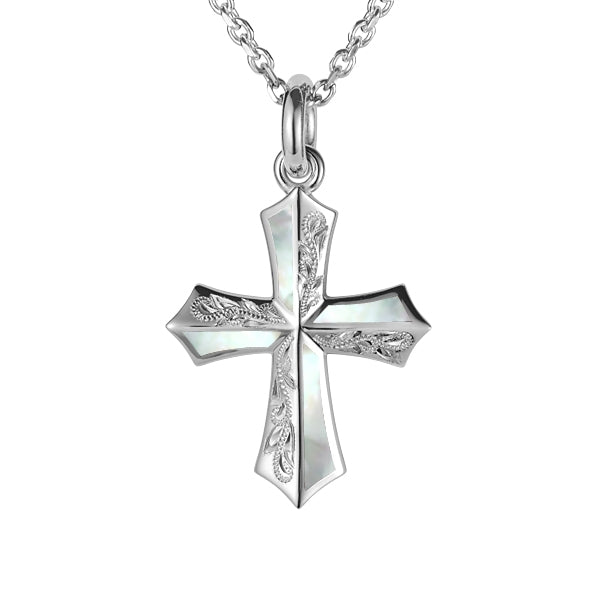 Cross Pendant   - ss WHITE MOP