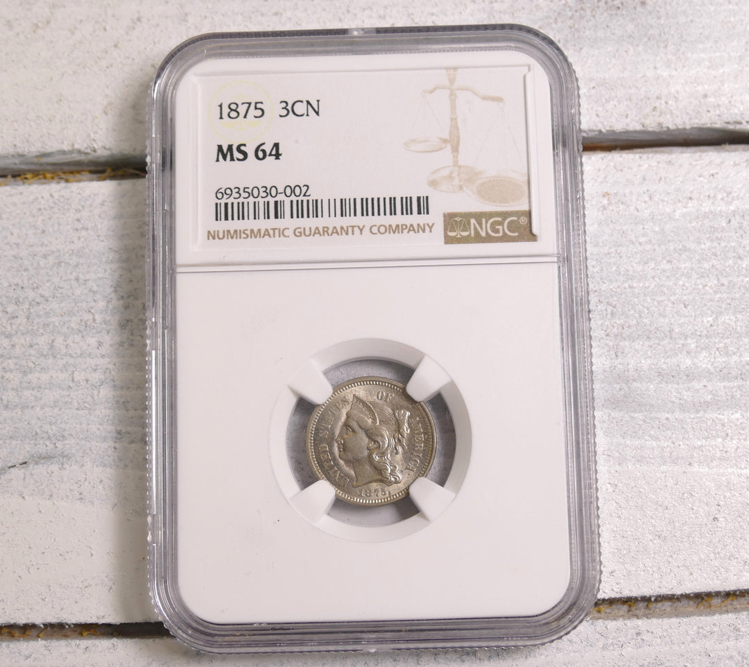US 1875 3 CENT NICKLE MS64