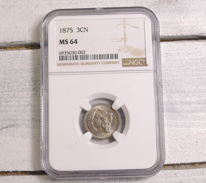 US 1875 3 CENT NICKLE MS64