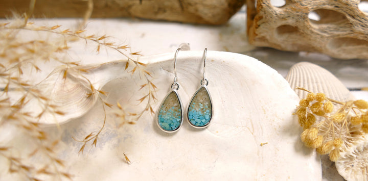 Dune - - Silver Plated Explorer Teardrop Turquoise Gradient Ocean City Beach Sand Drop Earrings