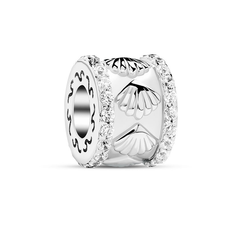 Ocean - Sterling Silver - Cubic Zirconia Shell Bead Charm