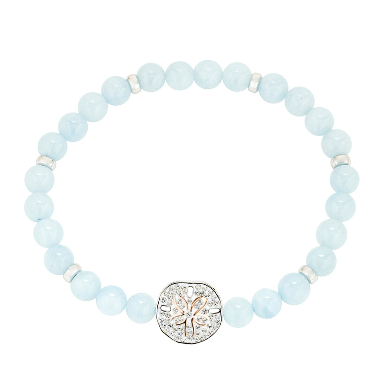 Ocean - Sterling Silver - Shanore Aquamarine Beaded Stretch Sanddollar Bracelet