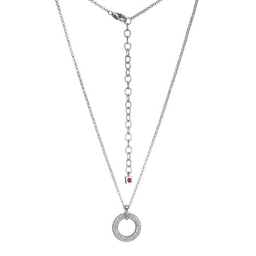 Elle - Sterling Silver - "Stardust" 15mm Circle Cubic Zirconia Necklace (17"+3")