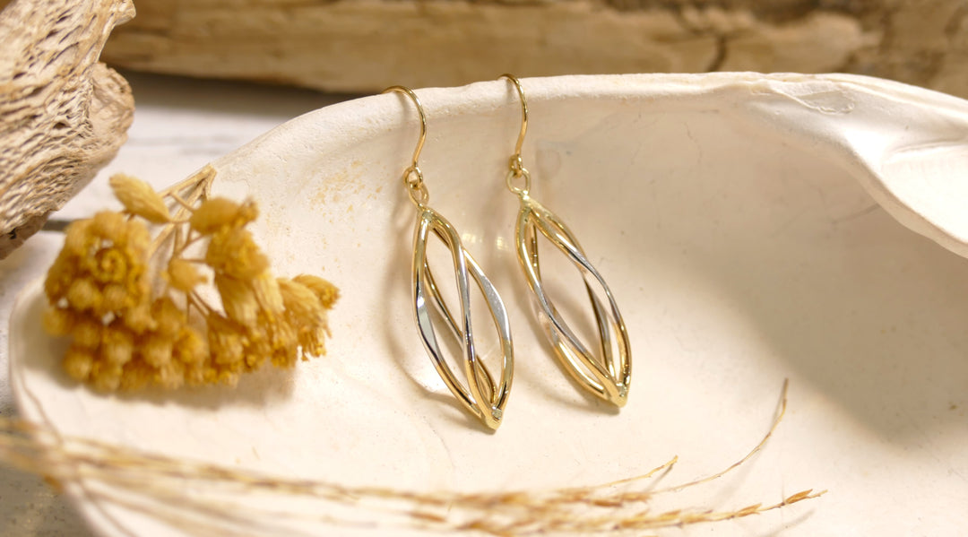 14k Two Tone Twisted Oval Drop Earrings