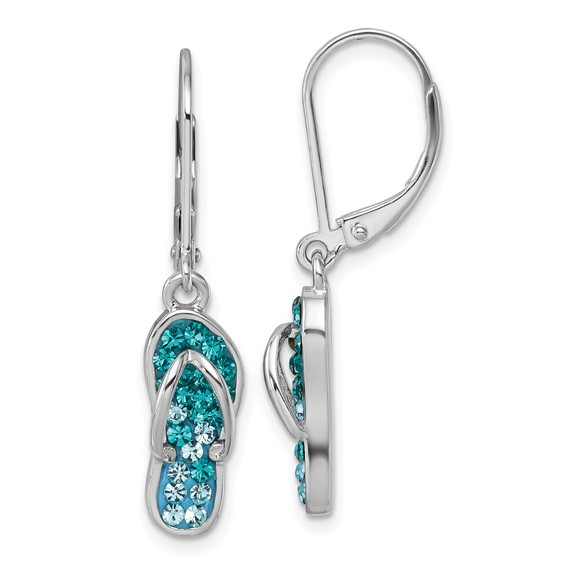 Sterling Silver Crystal Lever Back Flip-Flop Earrings