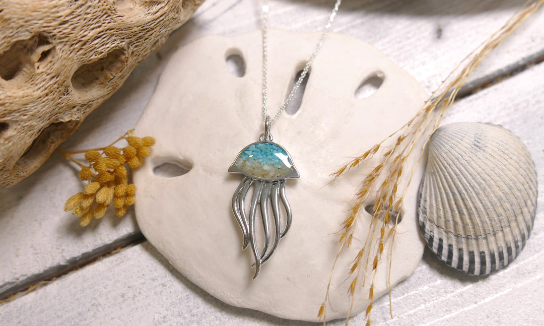 Dune - Sterling Silver - OC Sand Turquoise Gradient Jellyfish Necklace 16-20" (adjustable)