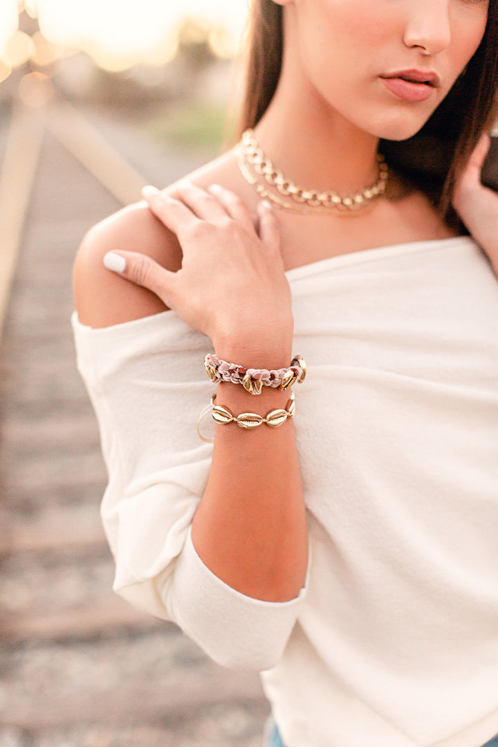 Adriana Pappas - Brass - 14K Gold Plated - Ivory - Cord Shell Bracelet - Adjustable