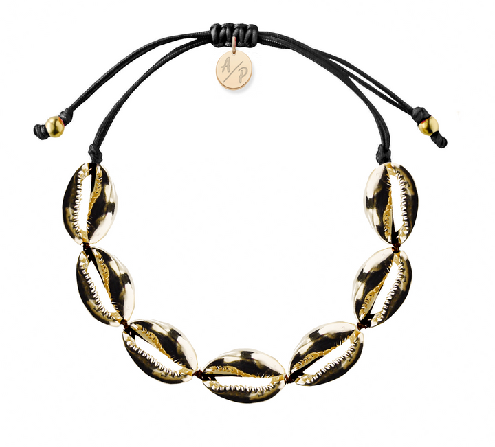 Adriana Pappas - Brass - 14K Gold Plated - Black - Cord Shell Bracelet - Adjustable