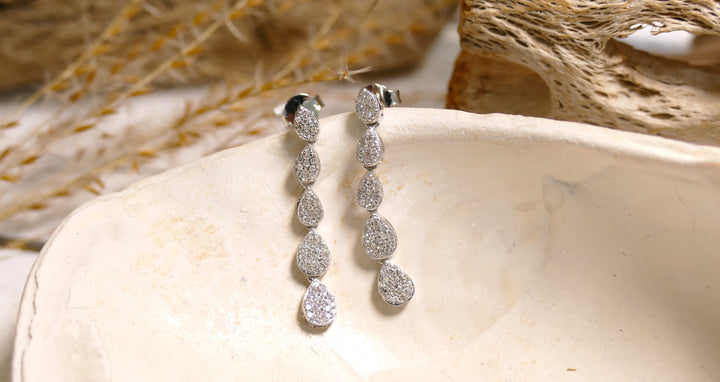 Sterling Silver - Silver Pear Natural Diamond Dangle Earrings