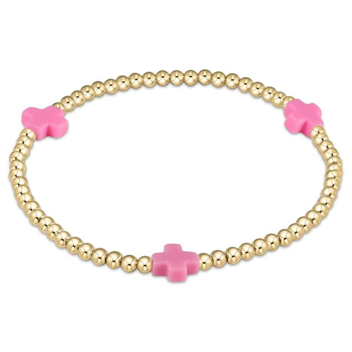 enewton - Beaded Bracelet Signature Cross Bright Pink 3mm Gold-Filled Bracelet (Standard 6.25")